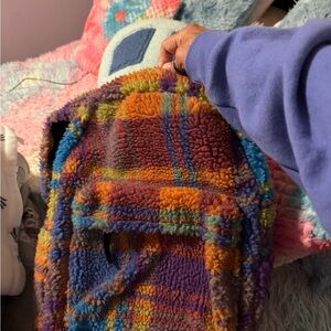 Colorful Plaid Sherpa Backpack